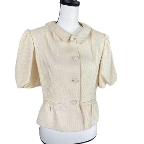 COPY - Luxury Designer Valentino Silk Blend Cream Puffed Short-Sleeved Jacket S… - Picture 1 of 11